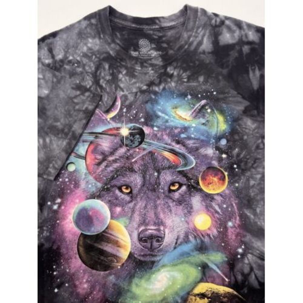 Galactic Space Planet Wolf Art Crumpled Tie-Dye Shirt Short Sleeve Tami-Alba XXL